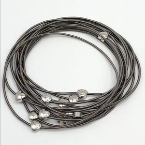 NEW HEMATITE SILVER HEART PIANO WIRE BRACELET SET